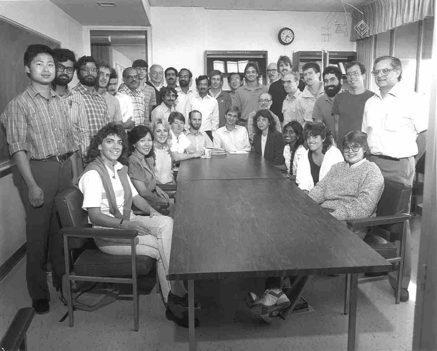 black and white photo of statistics and applied probability staff from 1987